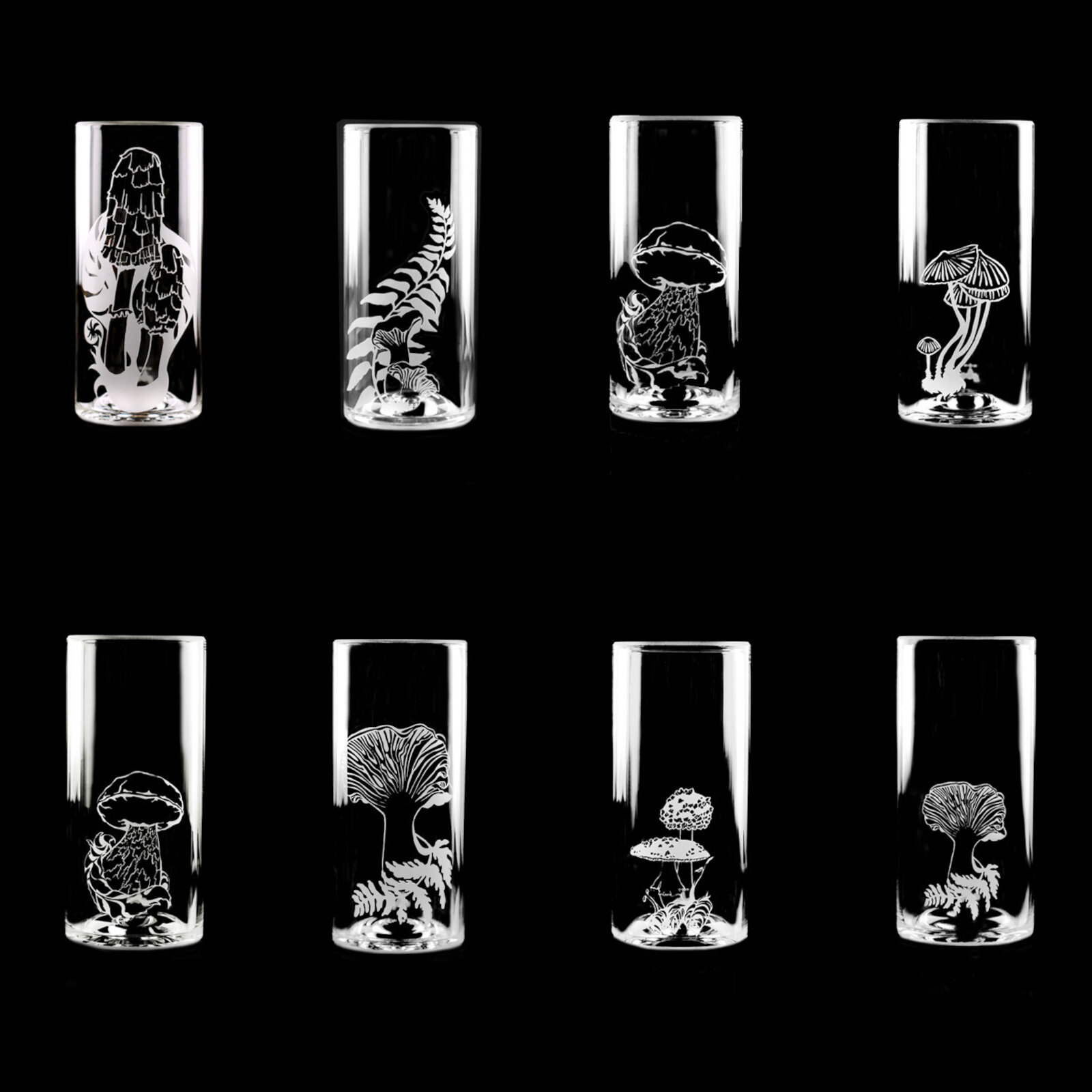 Sandblasted Magic Mushrooms Drinking Glasses
