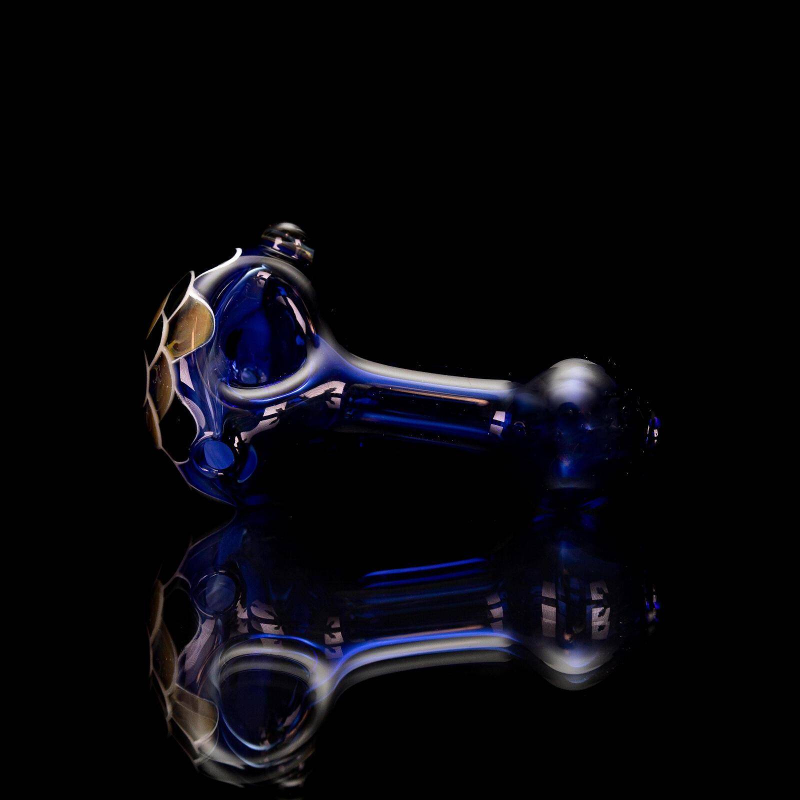Dark Blue Floral Spoon Pipe with Marble