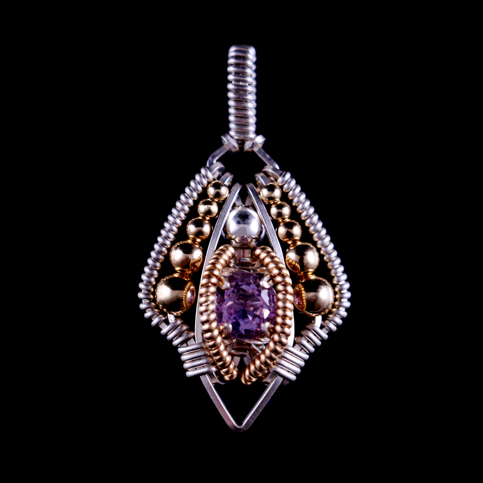 Pendant with faceted Brazilian Amethyst, Gold and Silver