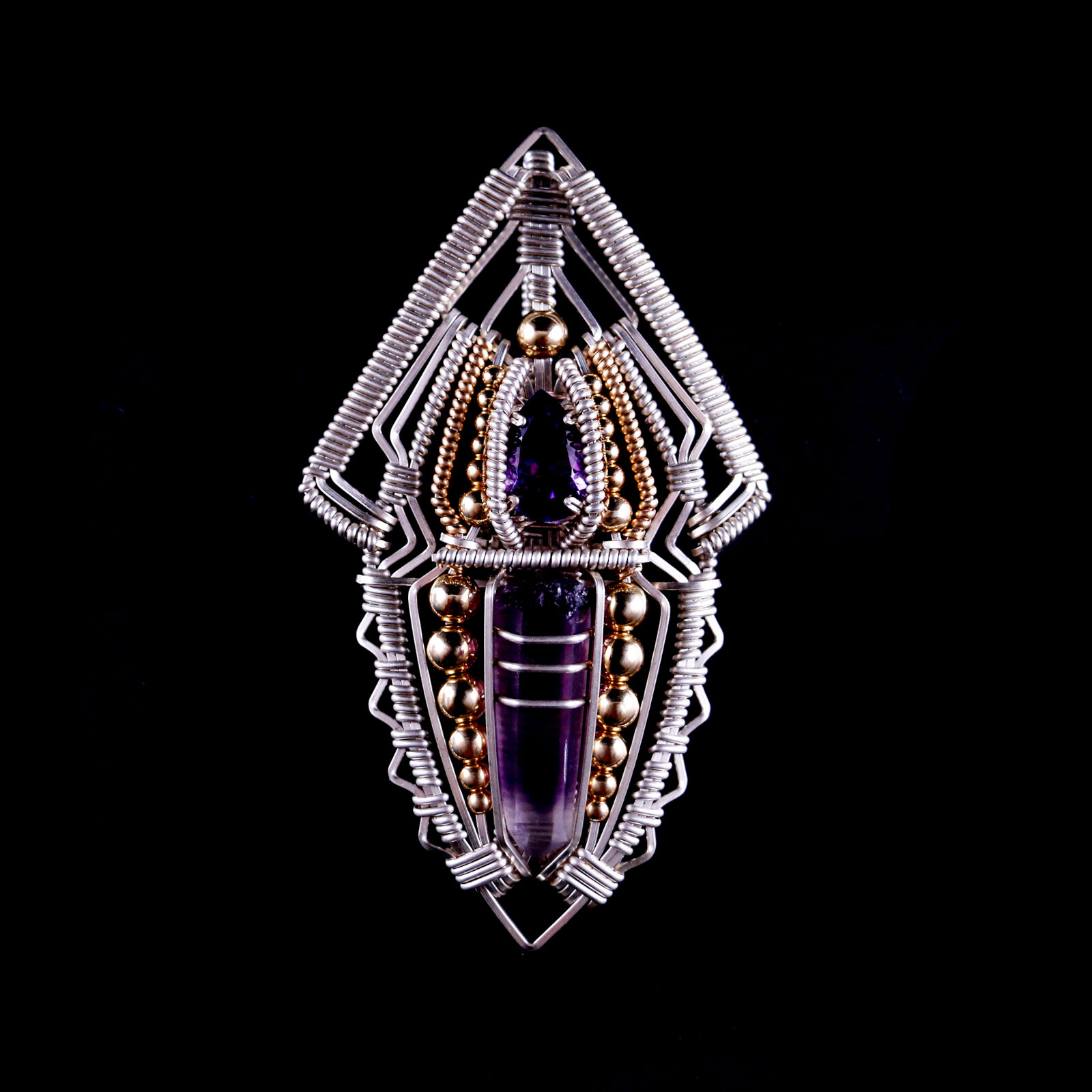 Pendant with Guerrero Amethyst, Amethyst with drop facets, Gold and Silver